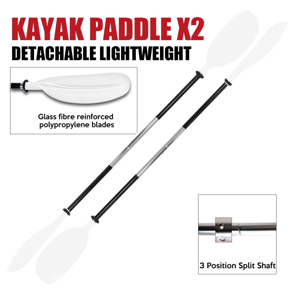 Oceansouth Kayak Paddles White, Aluminum Asymmetric (Split Shaft) x 2