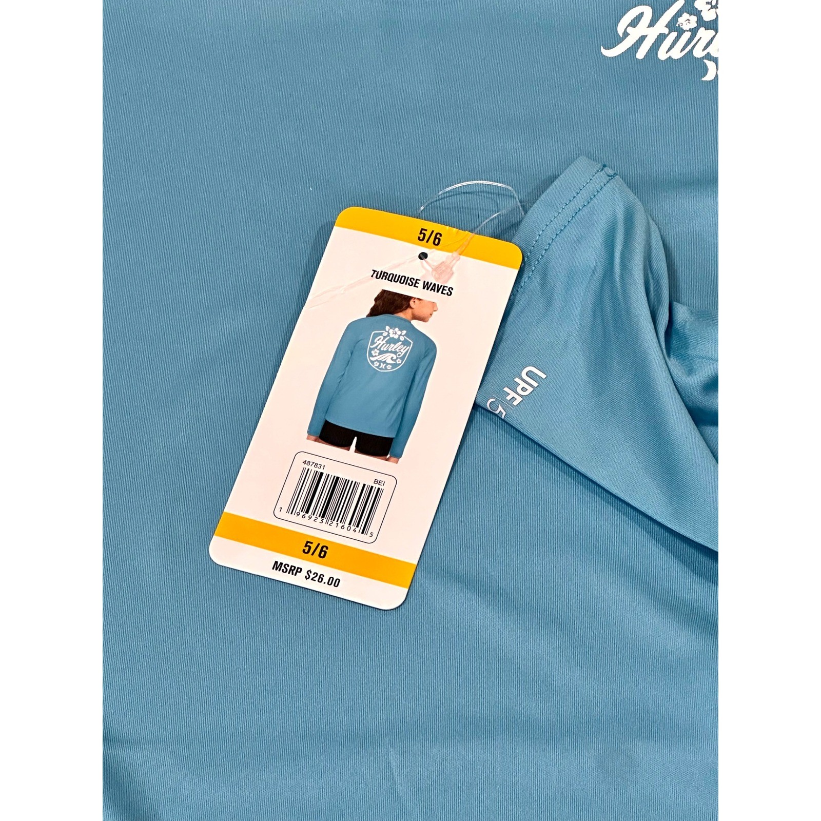 Hurley Swim Top Youth 5/6 Turquoise New UPF 50+ Long Sleeve Rash Guard