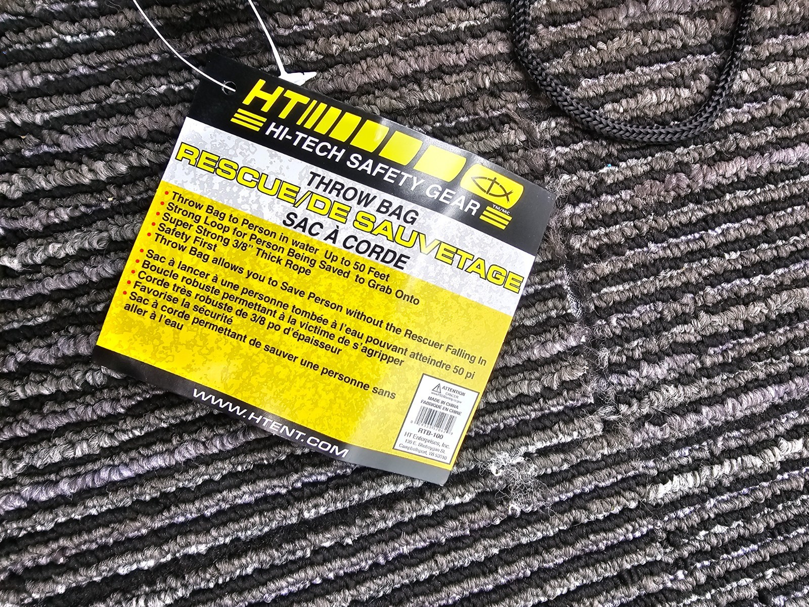 HT RTB-100 Rescue Throw Bag Safety Rope For On Water 50 feet, 3/8″ Thick