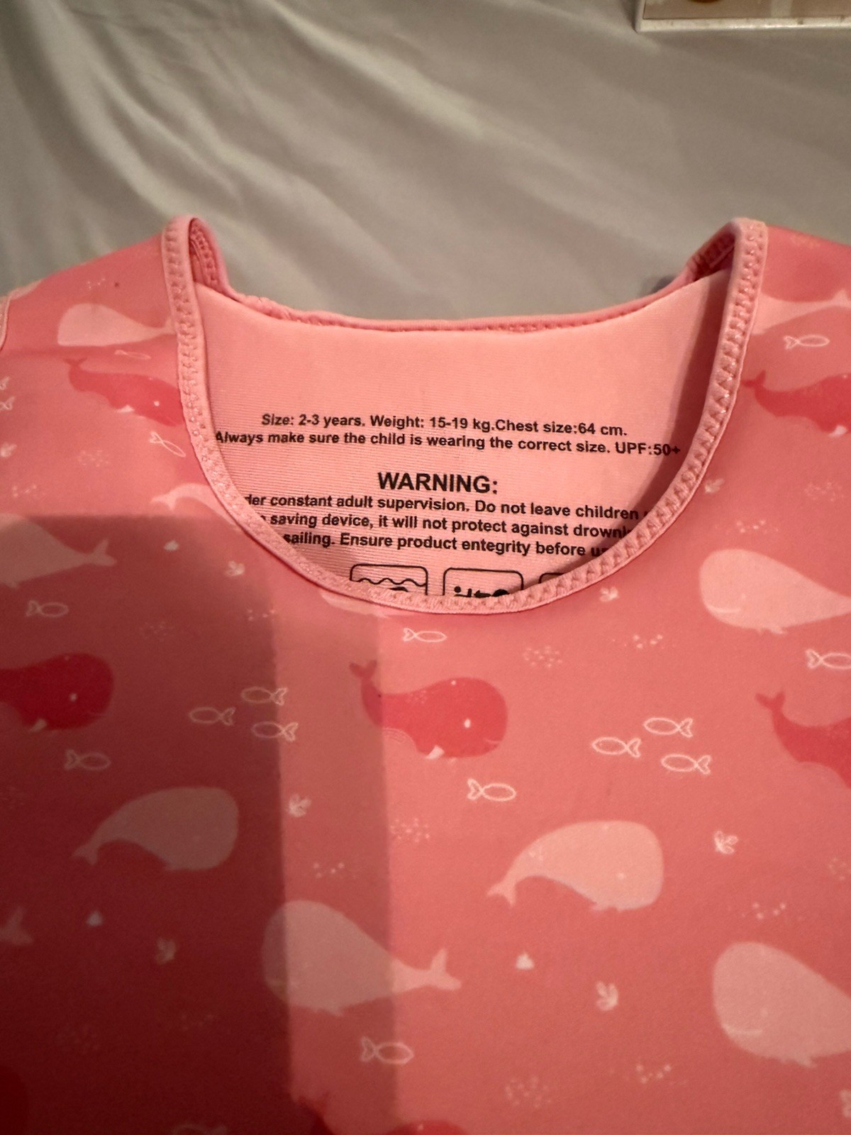SunnyLife Kids Swim Vest 2-3 Years Pink Whale Print Float Summer Swimming