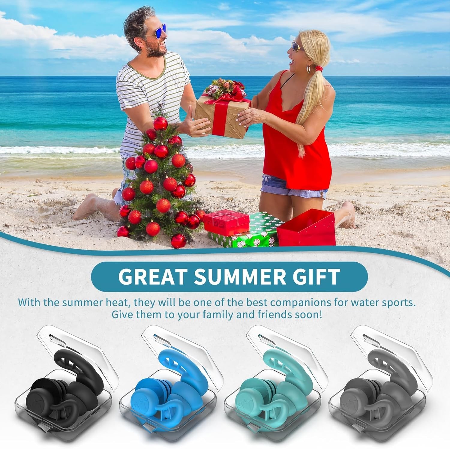 Swimming Ear Plugs for Adults, 4 Pairs Reusable Silicone Waterproof Colorful …