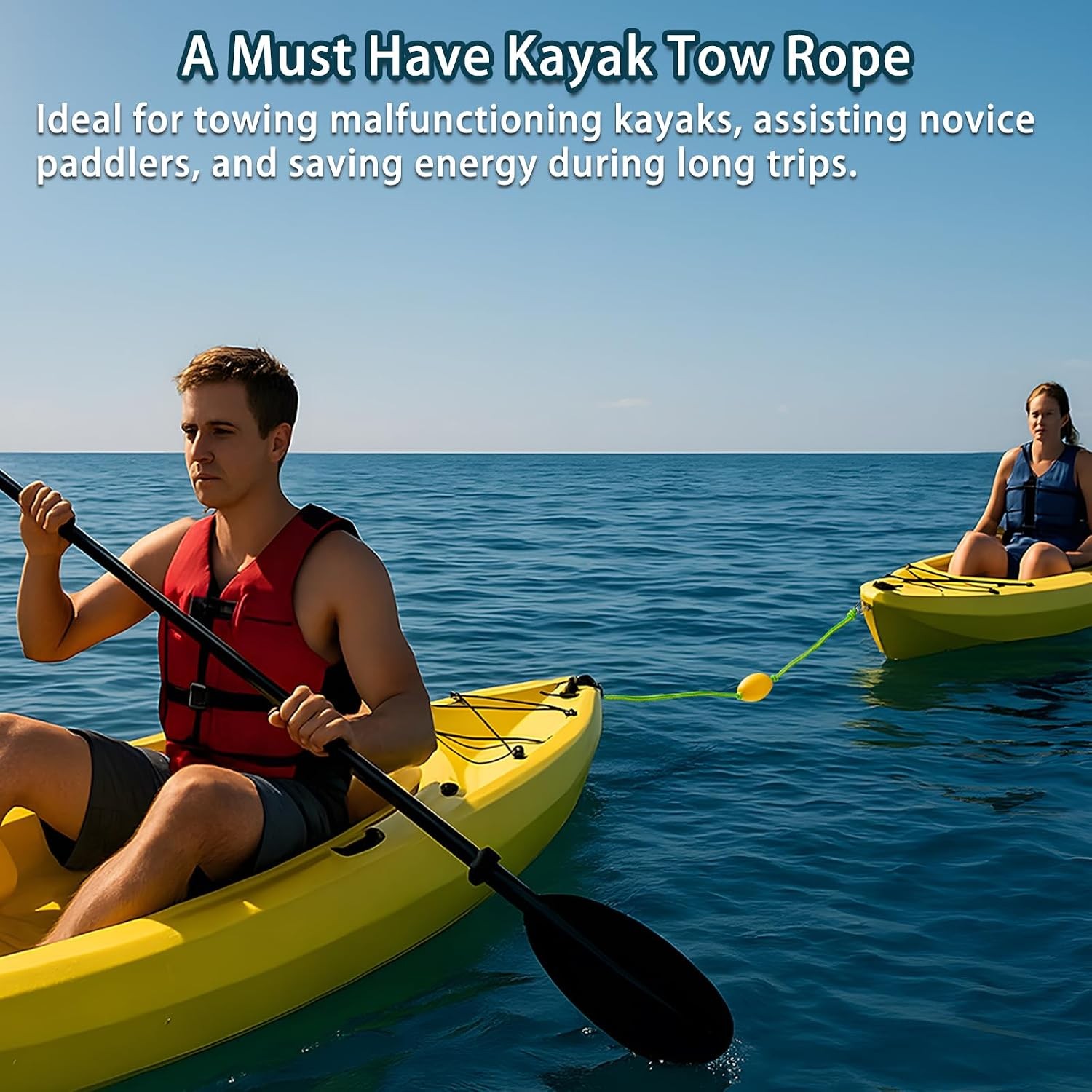 20FT Floating Kayak Tow Rope Quick Connect Clips Jet Ski Water Sport Accessory