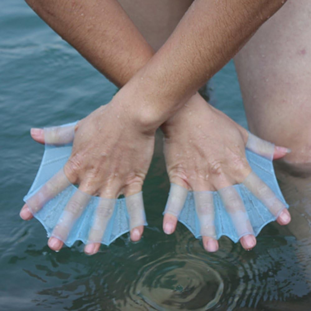 Webbed Swim Gloves for Training 2 Pack Blue Silicone Swimming Flippers Hand Fins