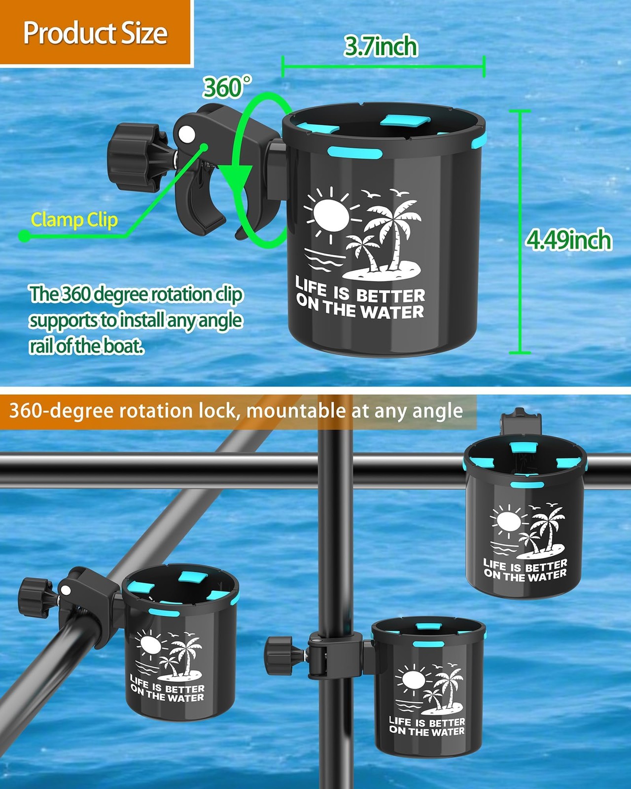 Clamp On Kayak Cup Holder, Adjustable & Tool – Free Installation, Ideal for K…