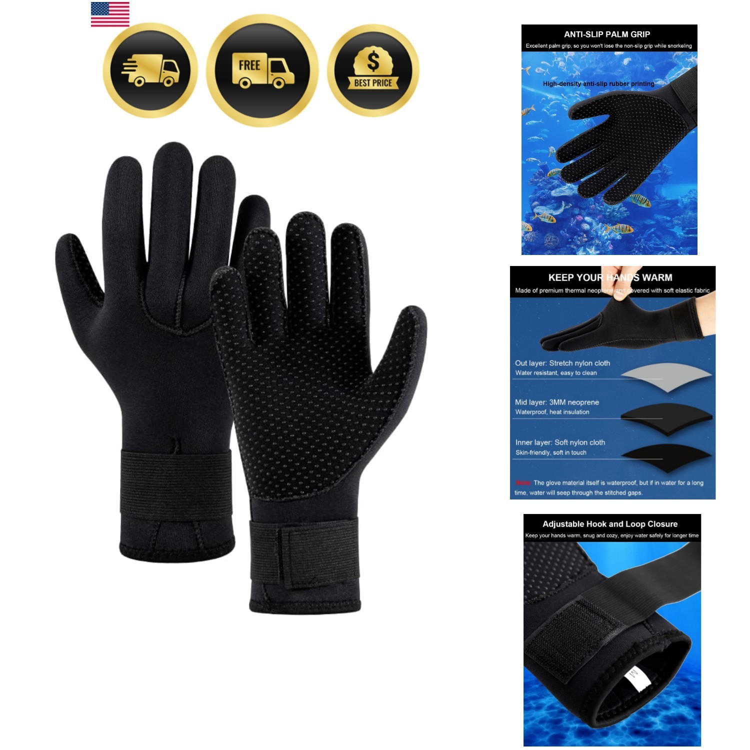 3mm Neoprene Diving Gloves Dive Gloves, Anti Slip Pool Glove Waterproof Fishi…