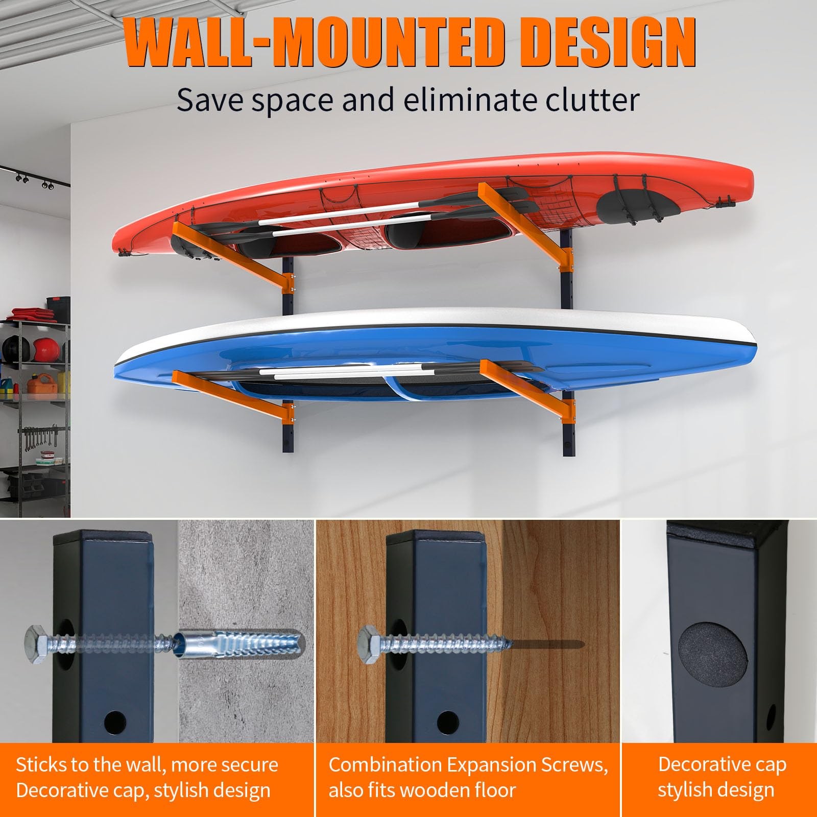 UOKRR Heavy Duty Adjustable Wall Mount Kayak Storage Rack for 2 Kayaks Garage Ou
