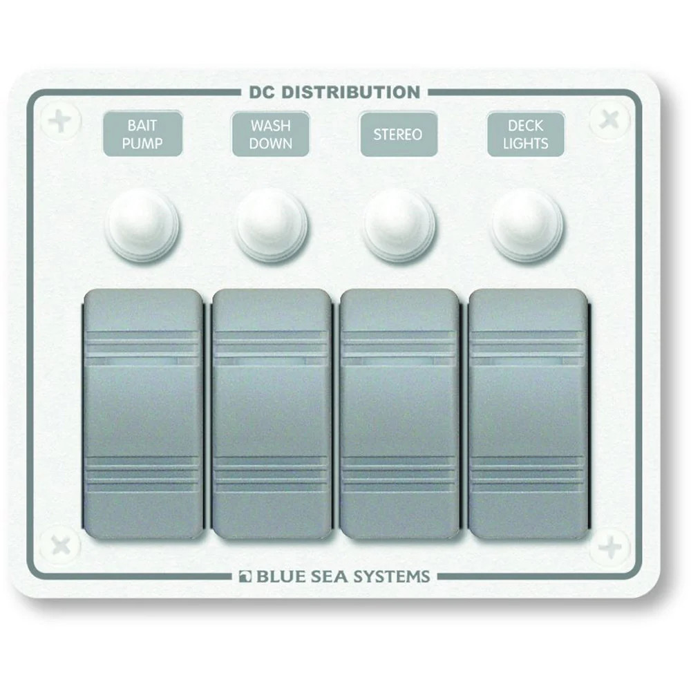 Blue Sea 8272 Water Resistant Panel – 4 Position – White – Horizontal Mount [827