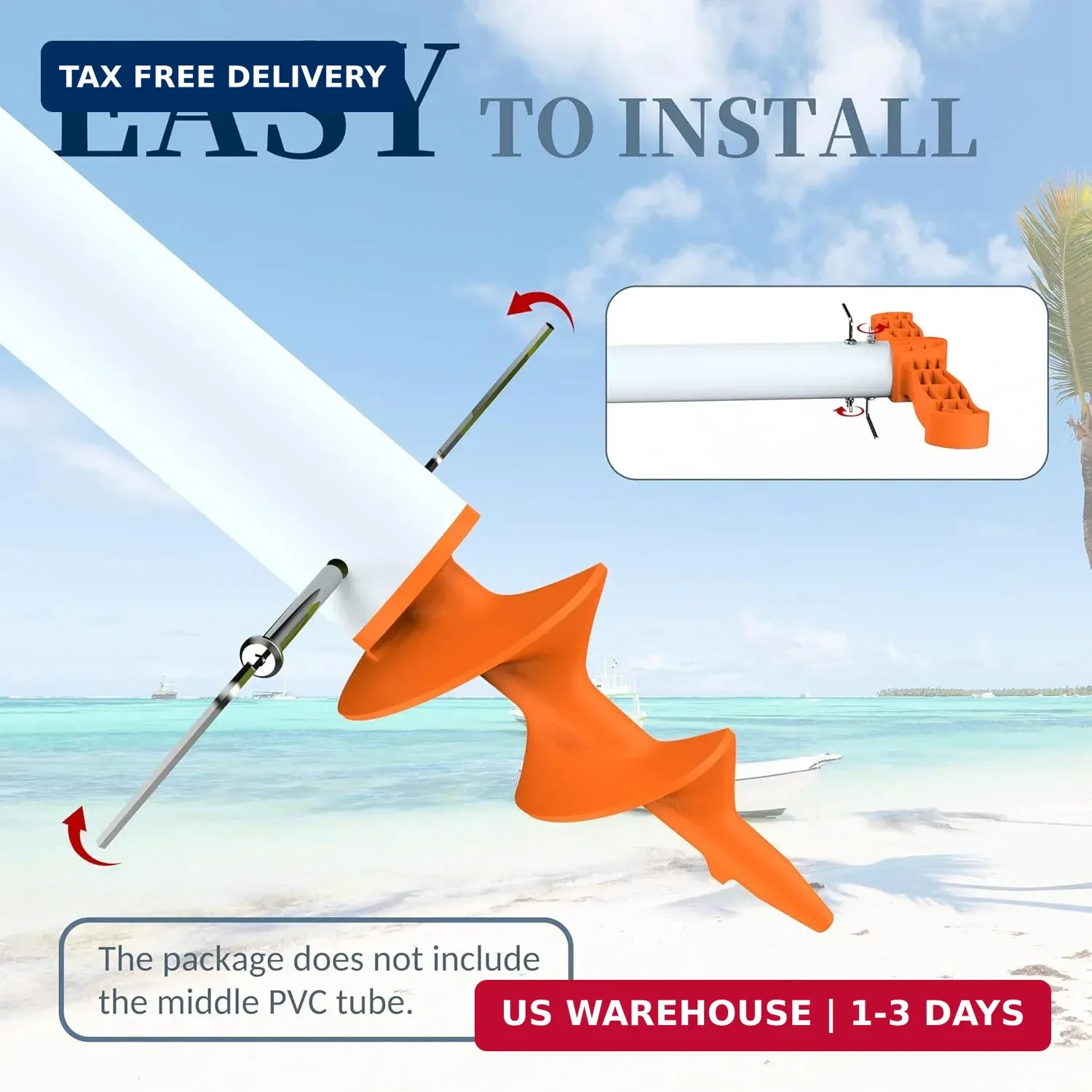 itayak Sand Dock Auger Kit for PVC Sandbar Anchors, Fits 1.5″ SCH 40 PVC Tubing