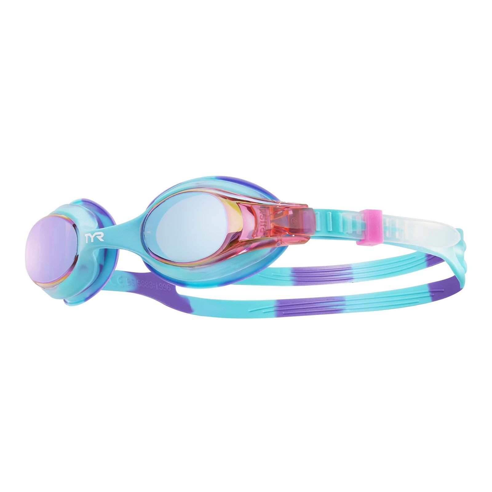 Metallized Kids Swim Goggles Mirrored, AntiFog, UVA/UVB, Watertight Seal