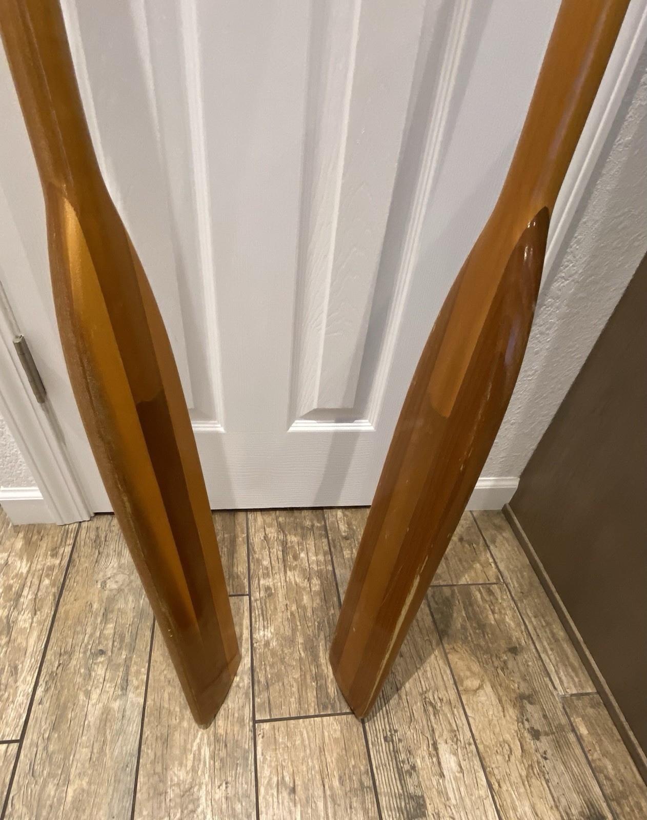 Pair Of Feather Brand Caviness Canoe Row Boat Oars/Paddles 77” With Oar Locks