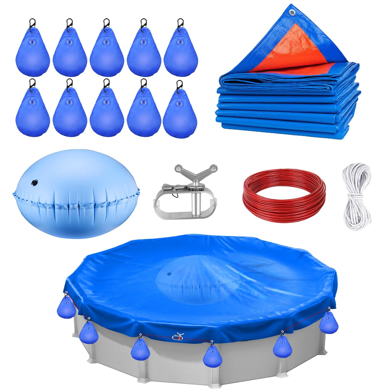 Winter Pool Cover 15 Ft Round Above Ground Kits with 3.6′ Pool Pillows for Ab…