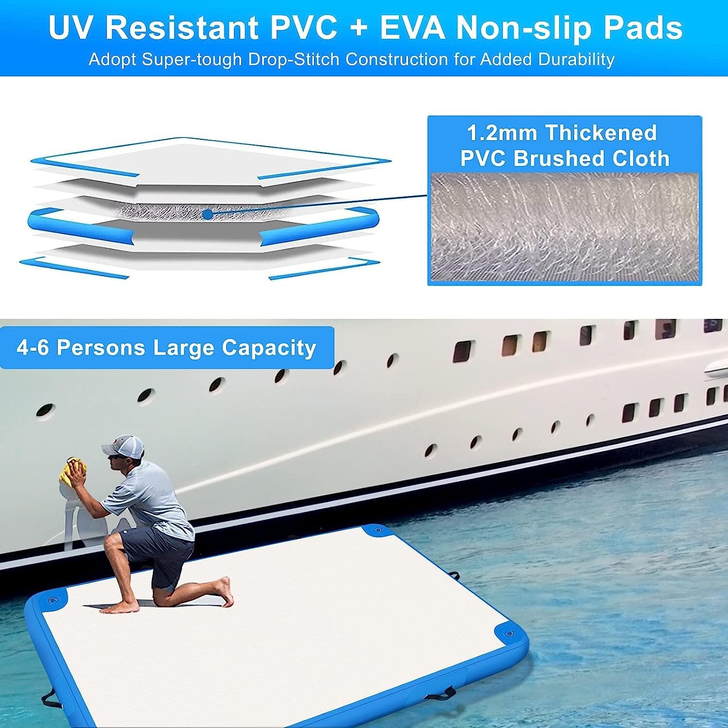 Used,Excellent,6’x6′ Inflatable Lake Deck,None-Slip Surface Swim Deck,Float Dock