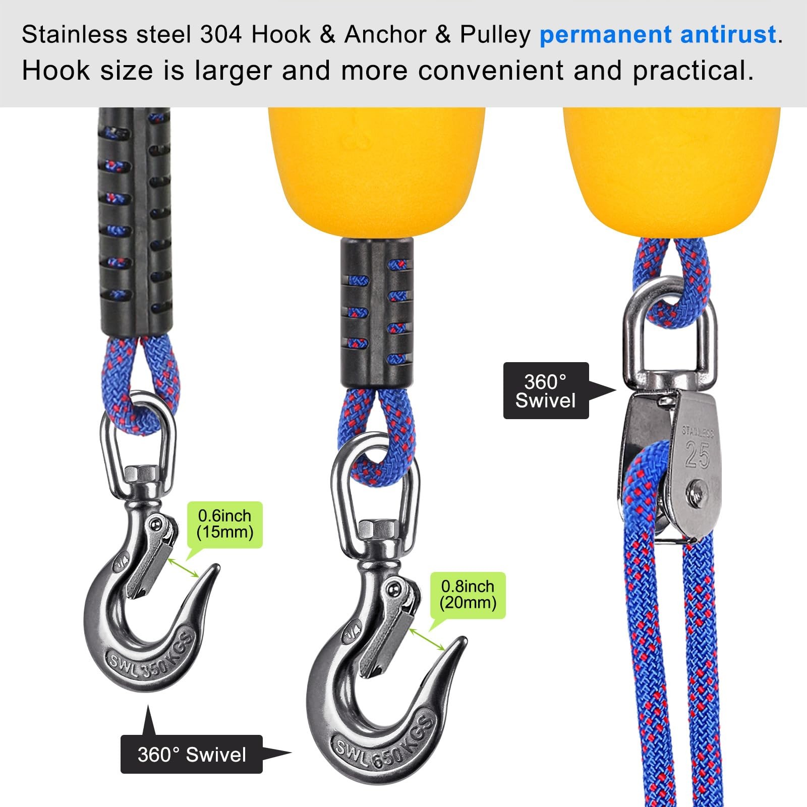 SELEWARE 26ft Heavy 26 feet, C: 26 ft Boat Tow Harness with Pulley & Float