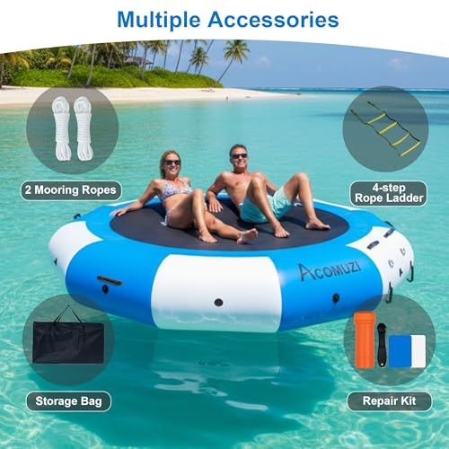 Inflatable Water Trampoline for Lake Pool Ocean, 15FT White-blue