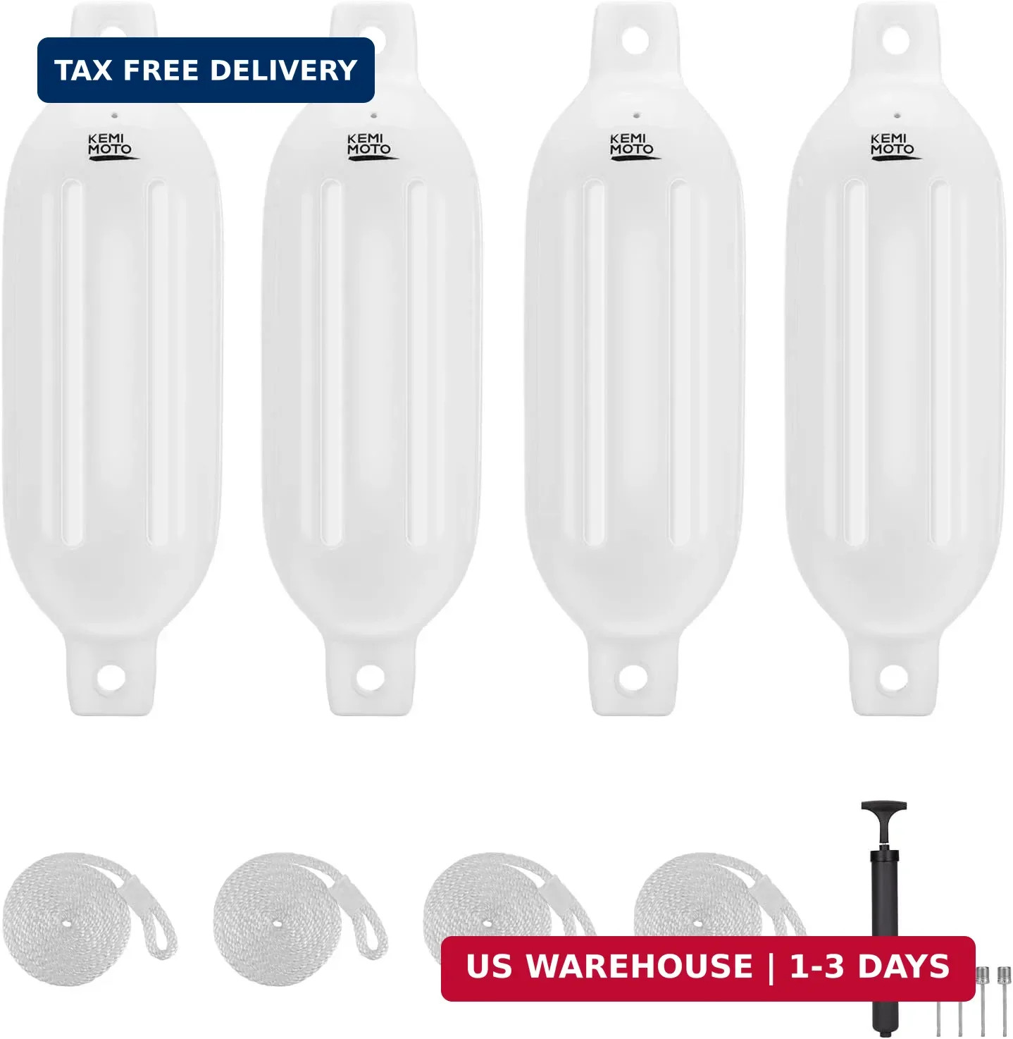 KEMIMOTO Boat Fenders Boat Bumpers for 15-35ft Boat, 4 Pack Inflatable Boat Fend