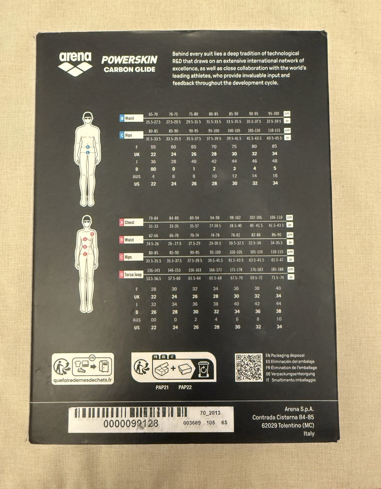 Arena Powerskin Carbon Glide Carbon Fiber Competitive Techsuit Size 26 Black
