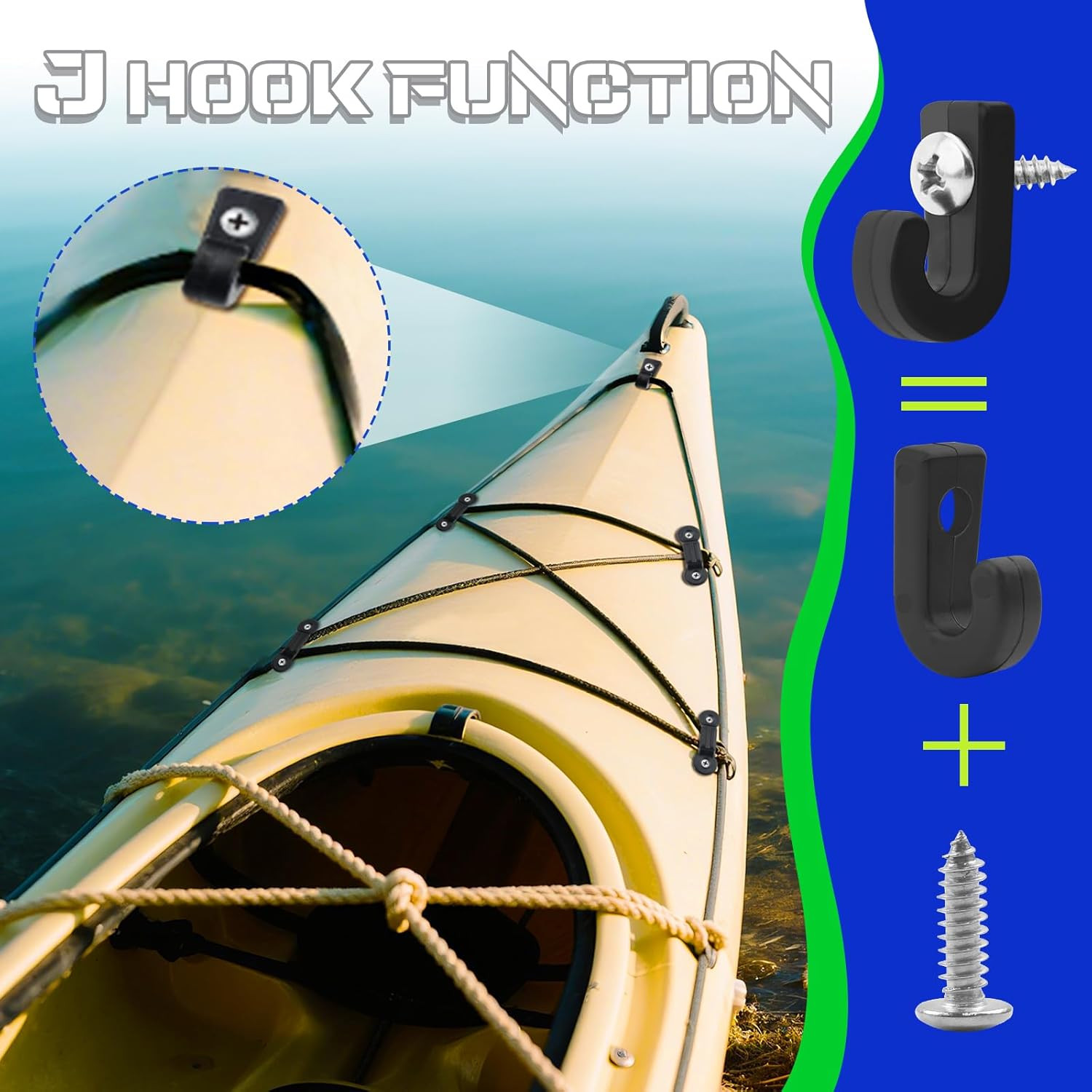 9.8FT Bungee Cords for Kayak Deck Ring Kit – Includes 2 End Hooks, 7 Tie Down Pa