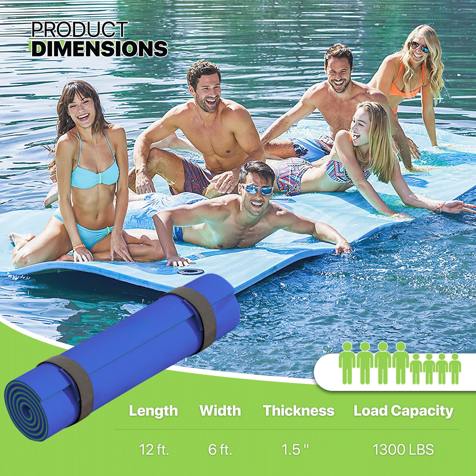 12 ft Blue Floating Water Pad 3-Layer XPE Foam Lounge Bed River Gaint Float Mat