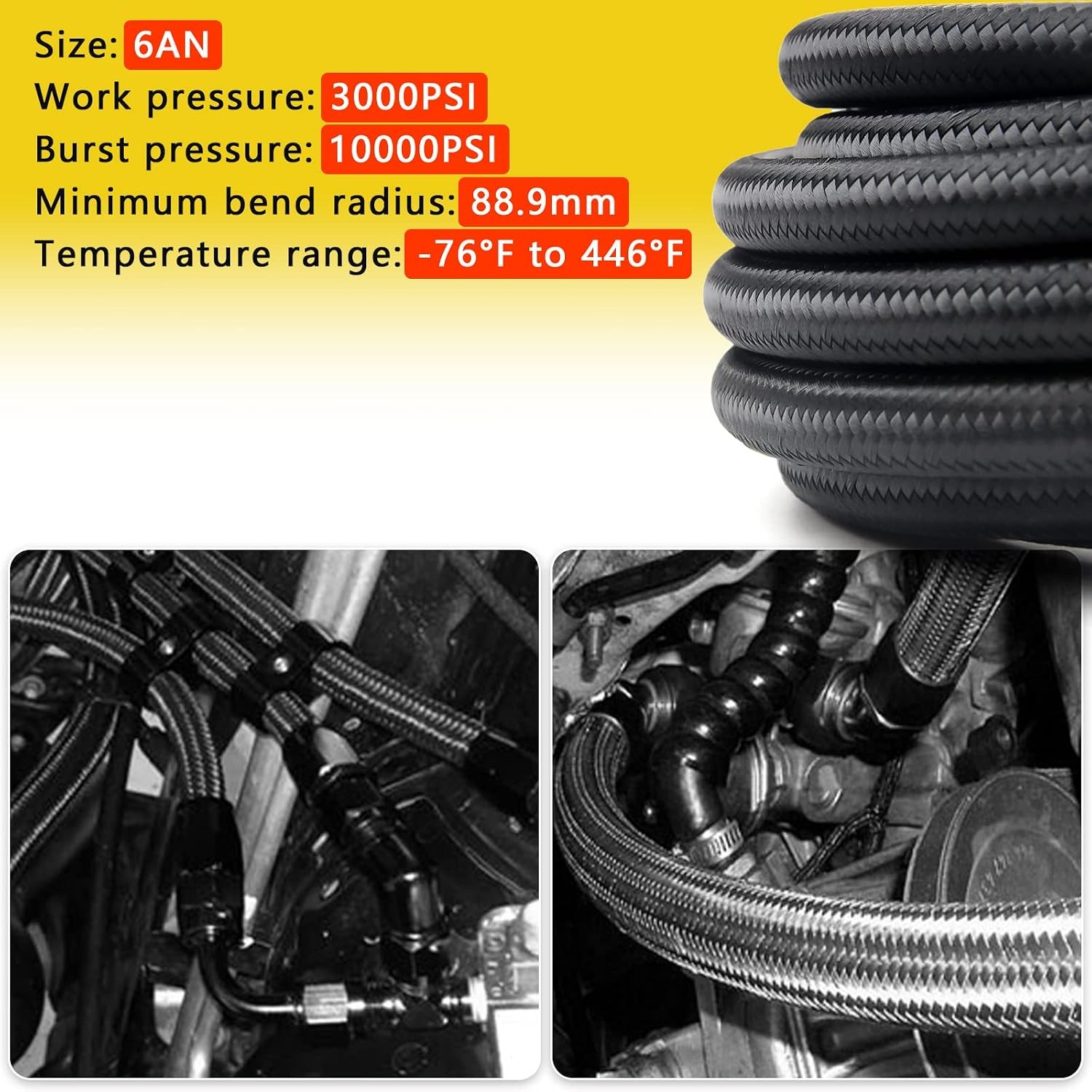 6AN PTFE Fuel Line Kit Nylon Steel Braided 26FT EFI E85