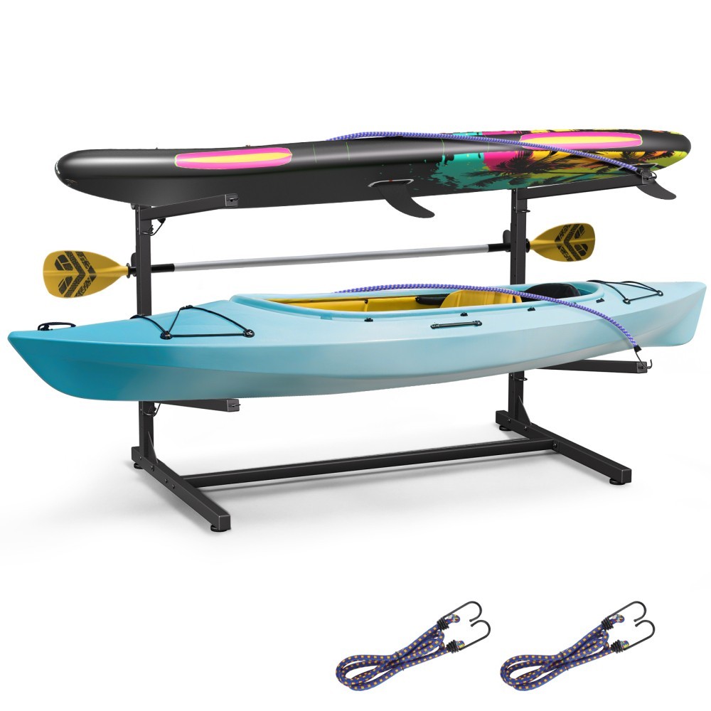 Kayak Storage Rack, Indoor & Outdoor Freestanding Adjustable for 2Kayak Canoe