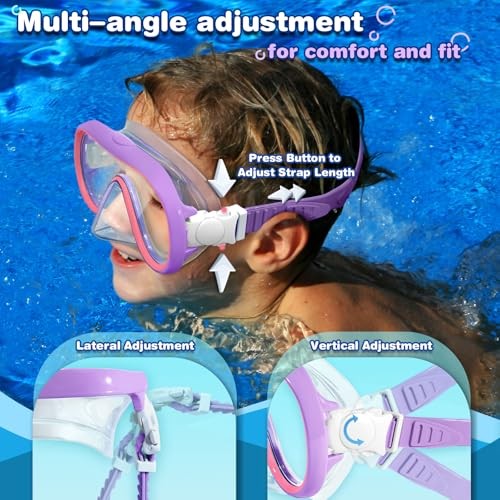 Kids Swim Goggles Mask with Nose Cover 3-16, Unique Frame Pink & Purple S(3-10)