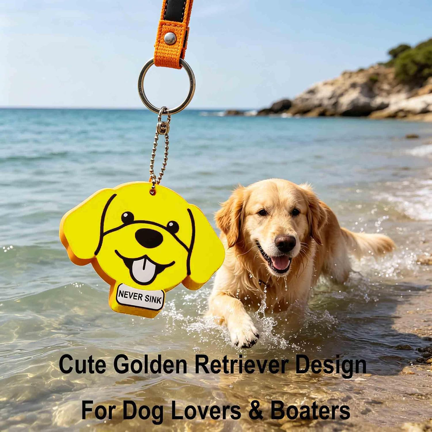 Floating Keychain for Keys, Retriever Dog Buoy with Chain, Buoyant Key