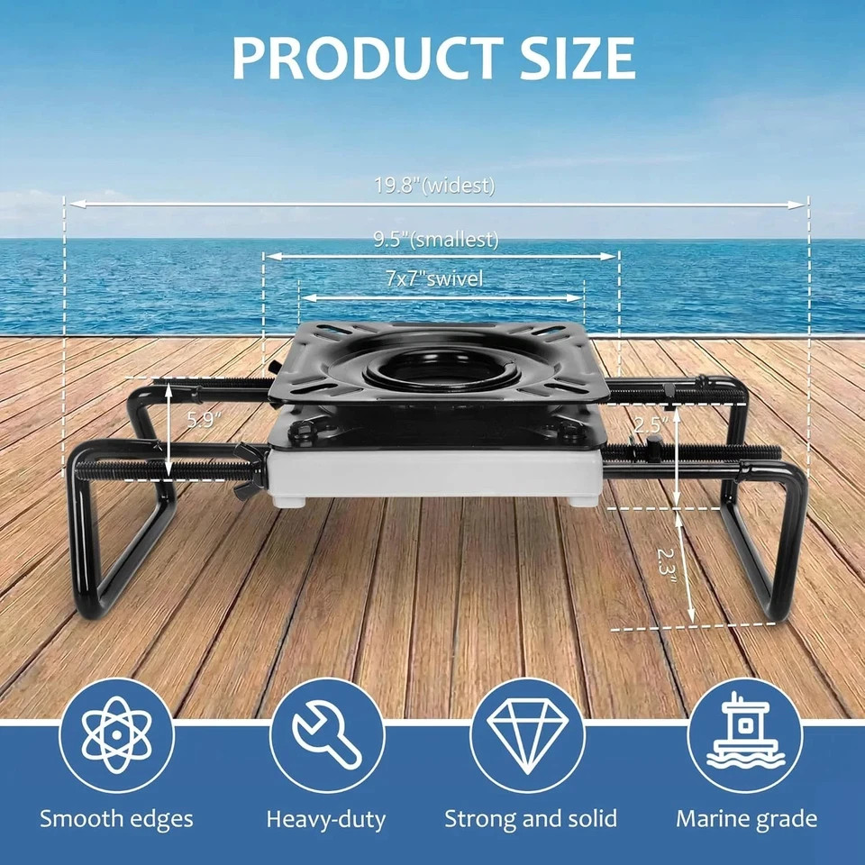 Adjustable Boat Seat Swivel Mount 7.5-18″ – Clamp-on Base for Jon Boat & Fishing