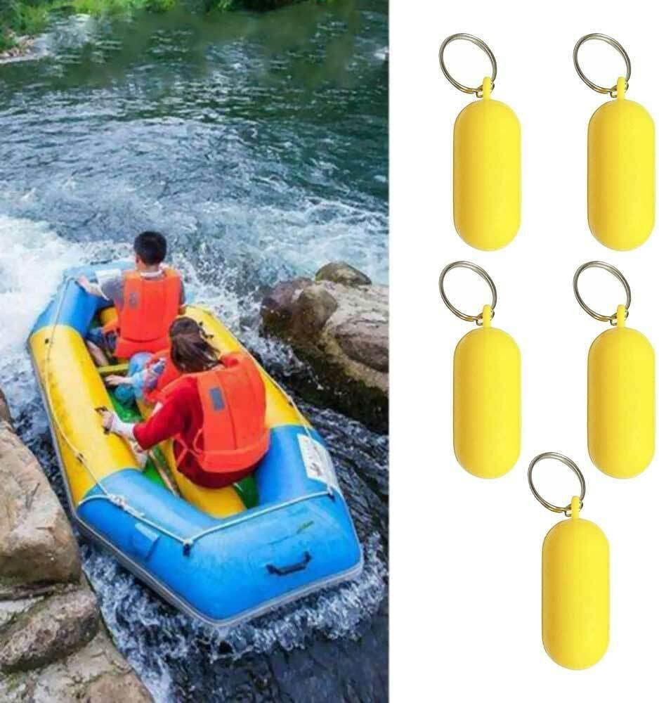 5Pcs Boat Floating Keychains 2.68X0.98In Yellow Buoy Float Key Pendant Oval Shap