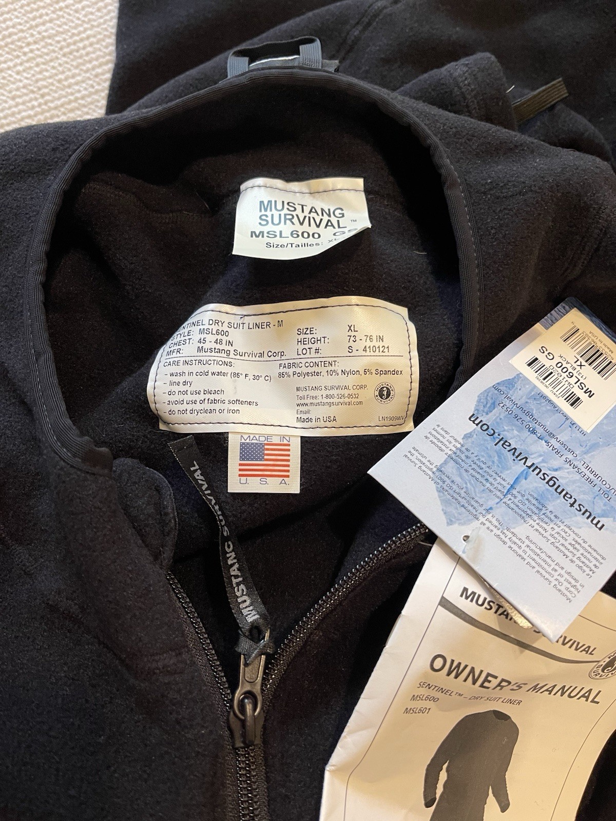 Mustang Sentinel Series Black Polartec Dry Suit Fleece Liner MSL600 XL NWT