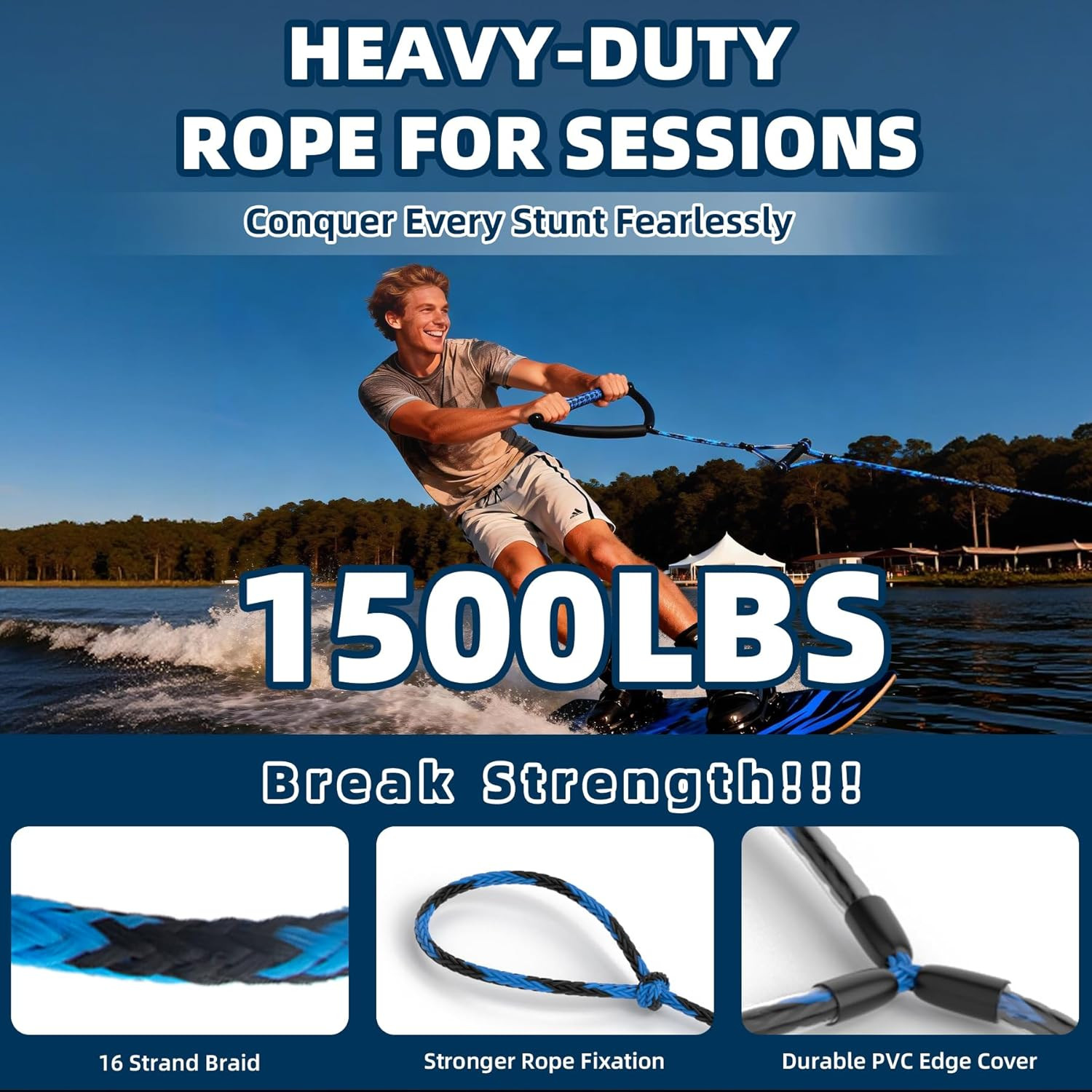 75FT Wakeboard Rope and Handle, 4 Sections Adjustable Water Ski Ropes for Water
