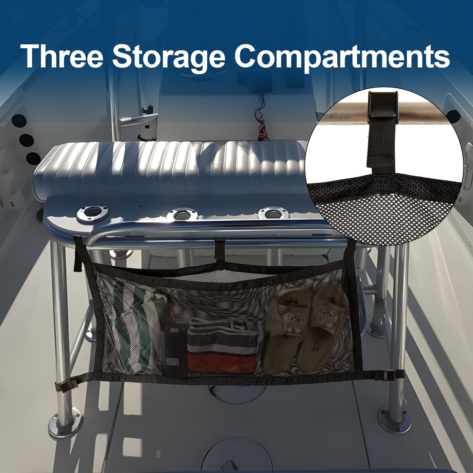 Boat Storage Bag with 3 Divisions Storage,Boat Life Jackets Bag,Mesh Suspended S