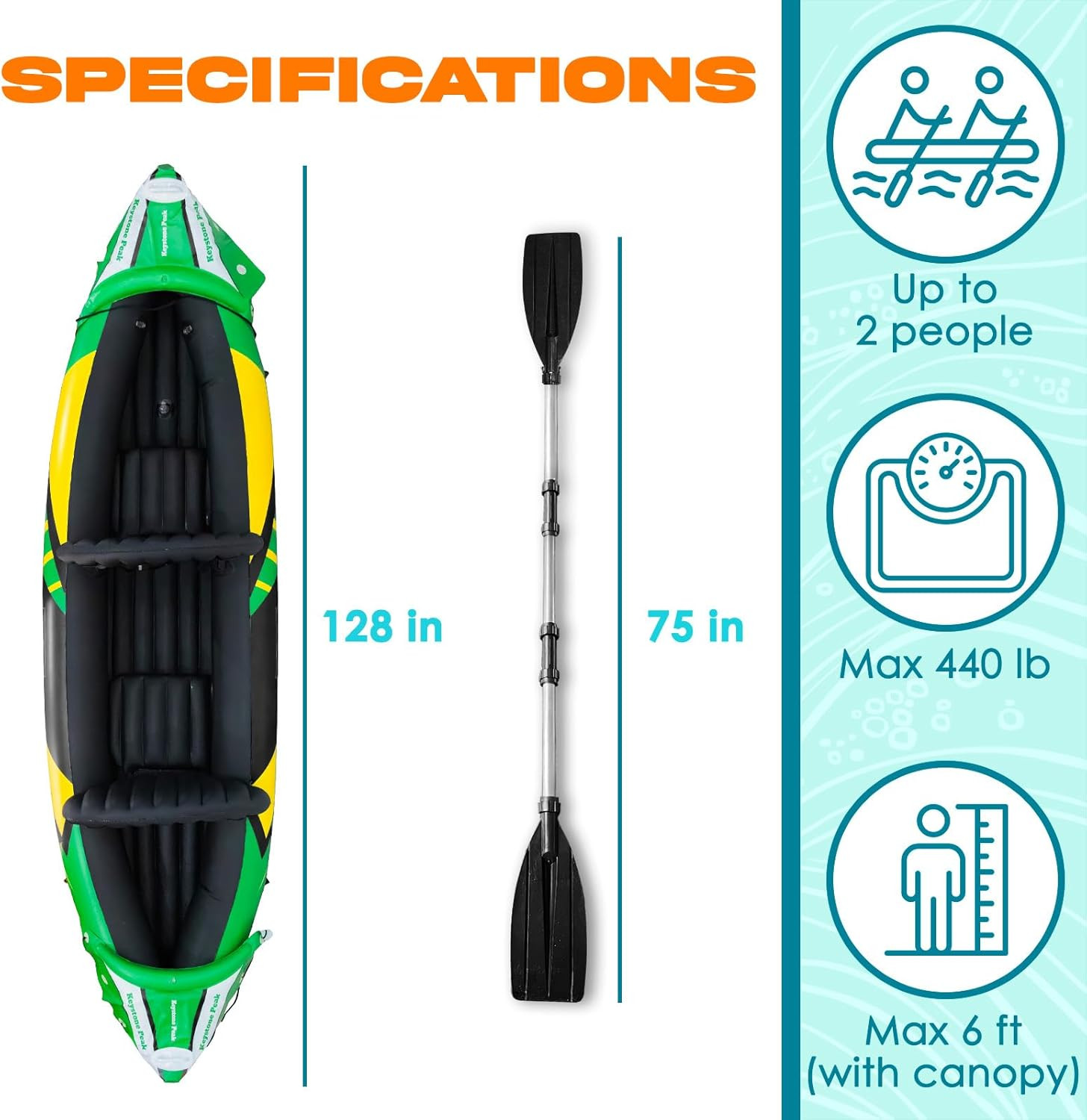 Inflatable Kayaks Tandem 2 Person Heavy-duty Detachable Sun Canopy Seats Paddles