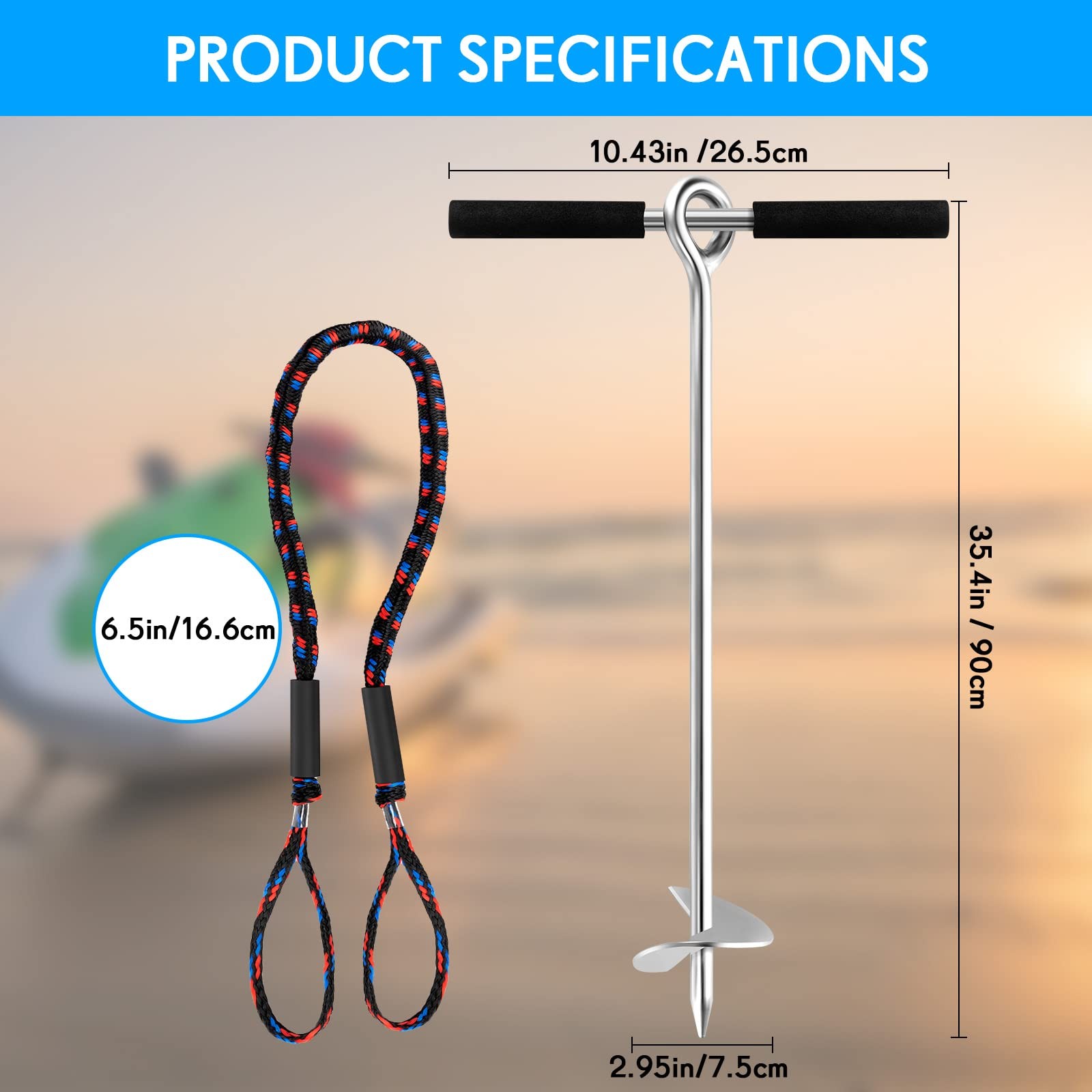 Sand Anchor 36 Inch Stainless Steel Screw – for Beach and Boat Stability
