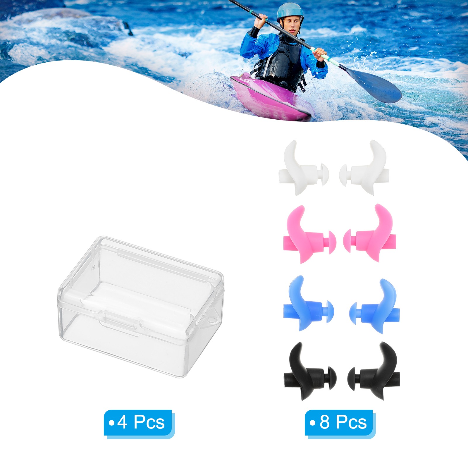 Ear Plugs for Swimming,4 Pairs Waterproof Earplugs Black, Blue, Pink, White