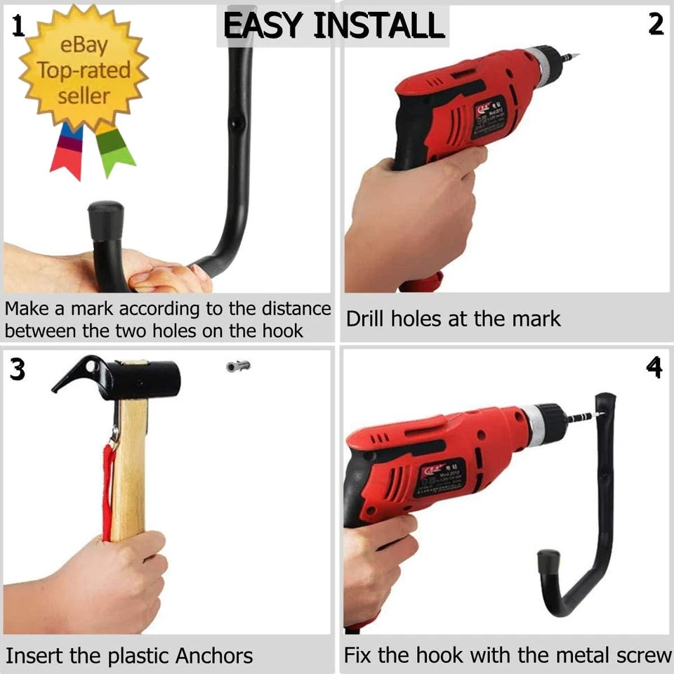 6 Pack Kayak Storage Hooks, 15.5 Inch Wall Mount Canoe Hangers, Heavy Duty Snowb