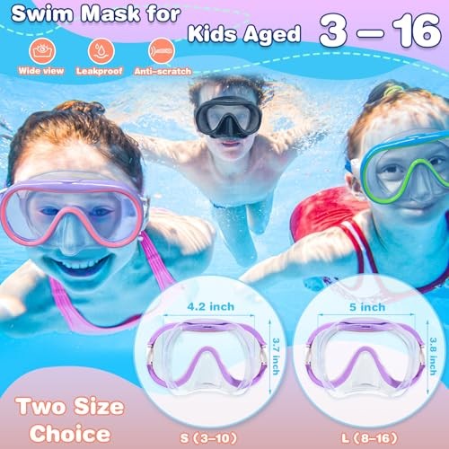 Kids Swim Goggles Mask with Nose Cover 3-16, Unique Frame Pink & Purple S(3-10)