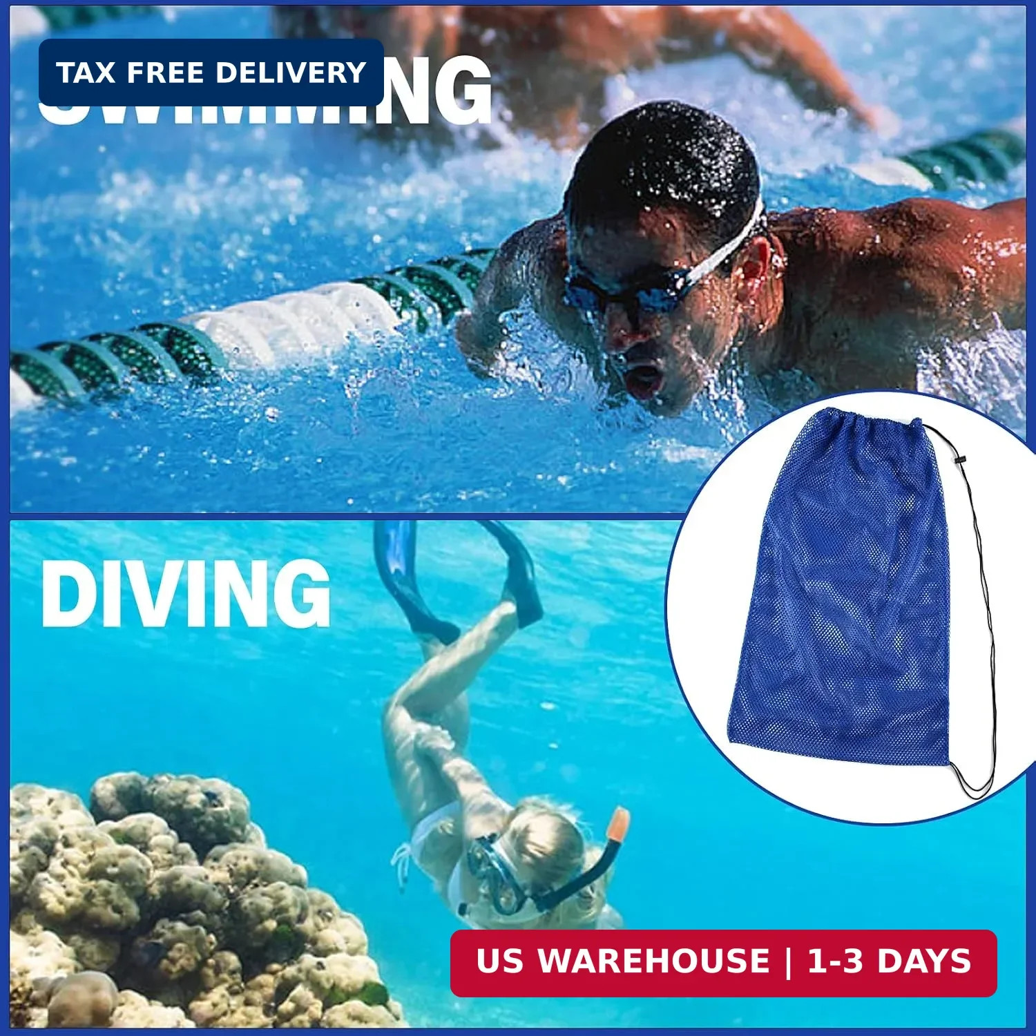 2 Packs Mesh Gear Bag for Snorkel Equipment, Oversized 18″ x 27″ Mesh Dive Bag S