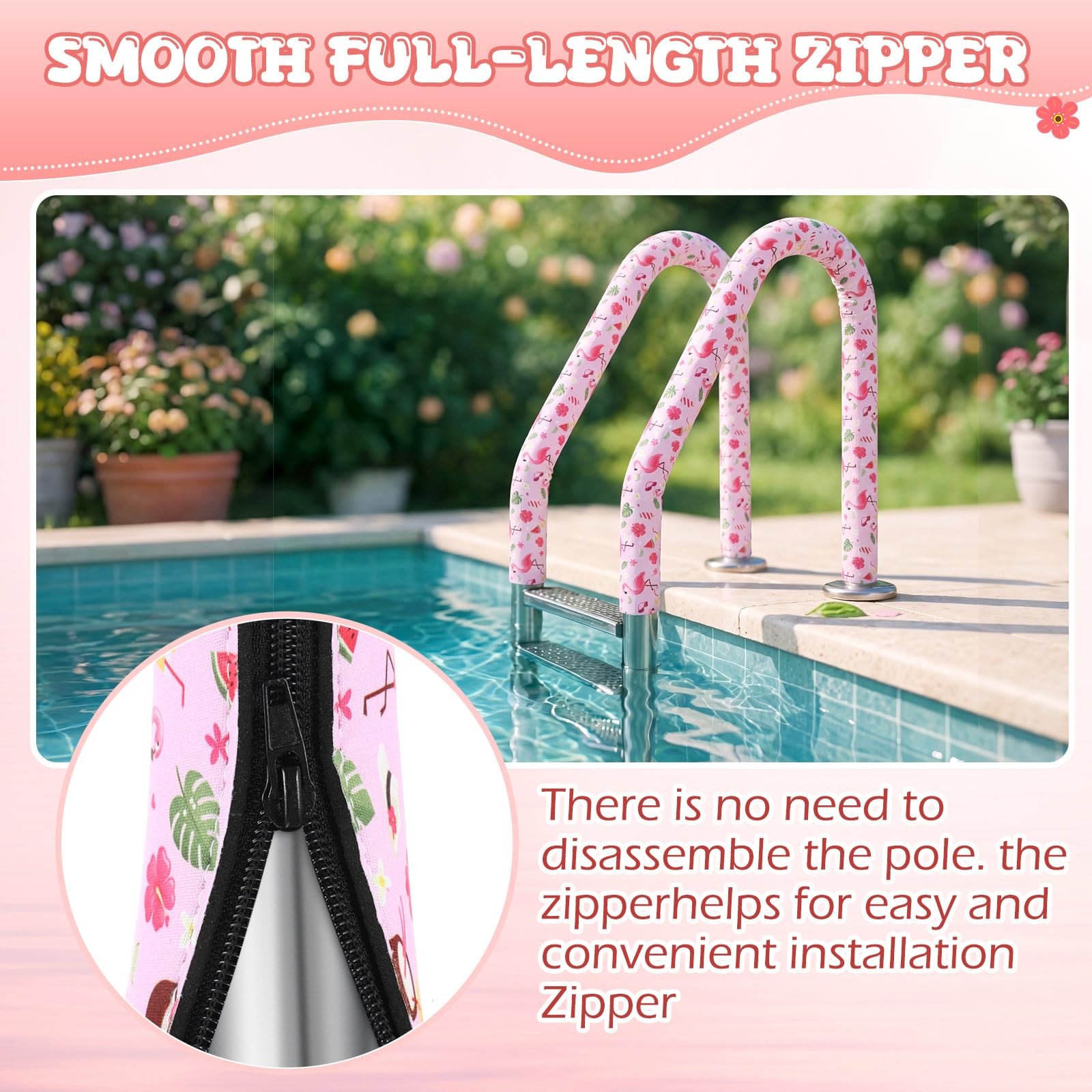 2pcs 4ft Pool Handrail Cover Non-Slip Neoprene Pool Handle Grip with Zipper H…