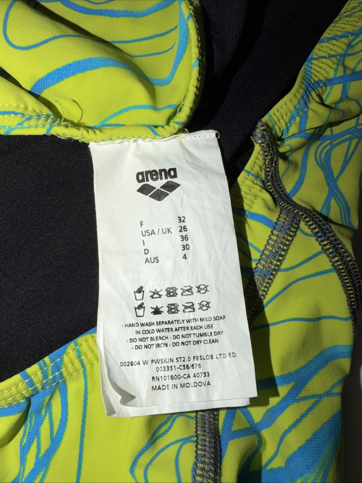 Arena Powerskin ST 2.0 Racing Swimsuit Women’s 26 Sonic Lime FINA Read/Updated