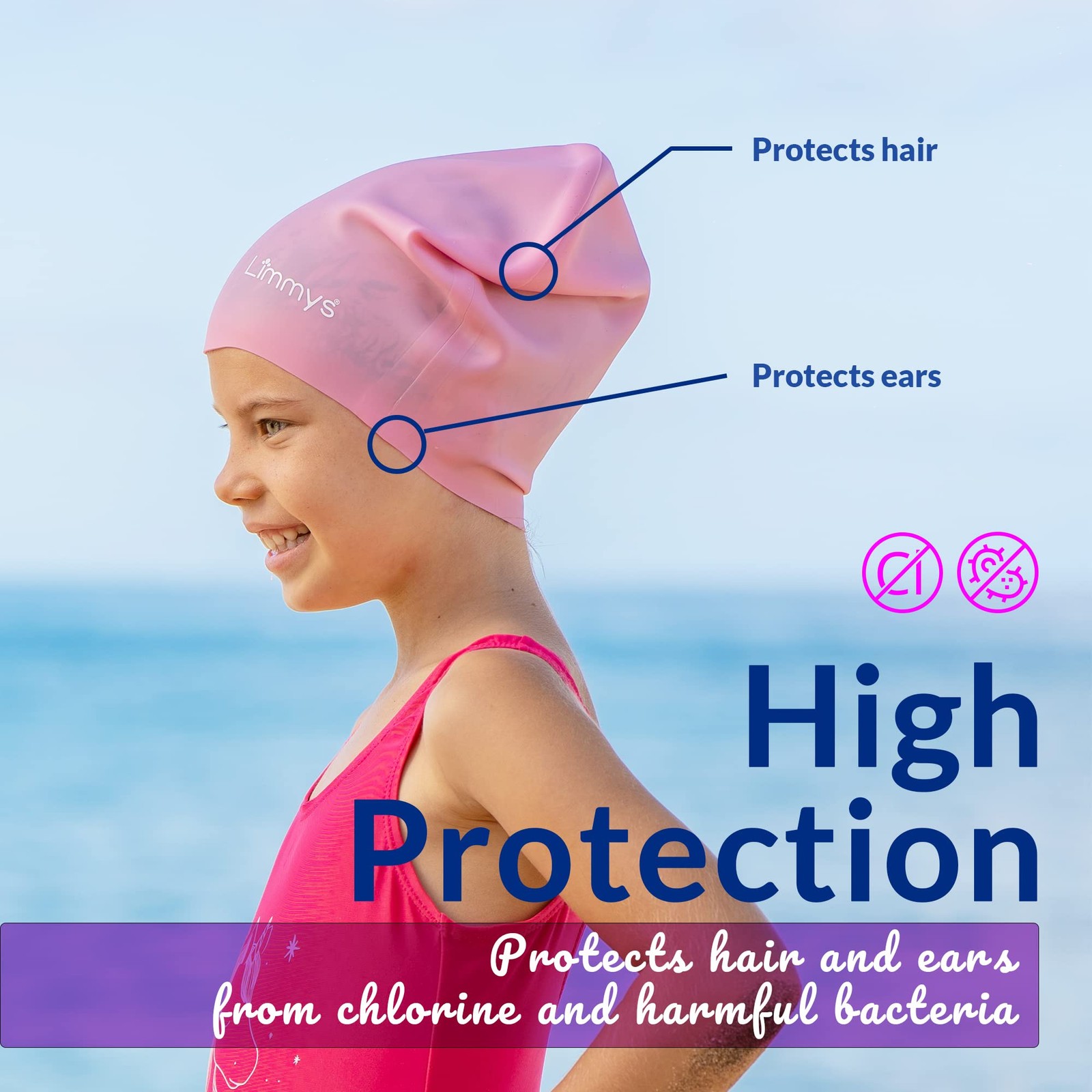 Kids Swim Cap – 100 Silicone Swim Cap for Long Hair – Soft, Stretchy Comfort…