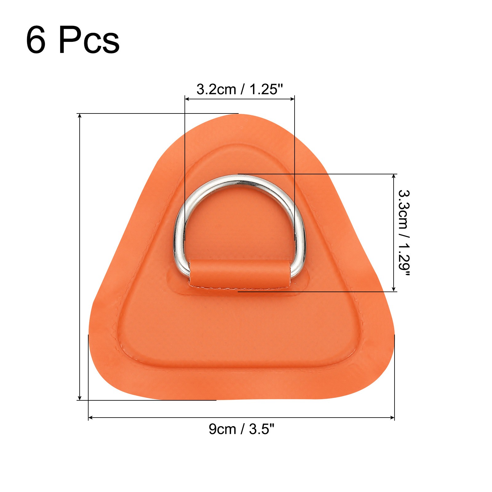 6 Pcs 3.5″ Paddle Board D Rings, Stainless Steel D-Ring PVC Patch, Orange