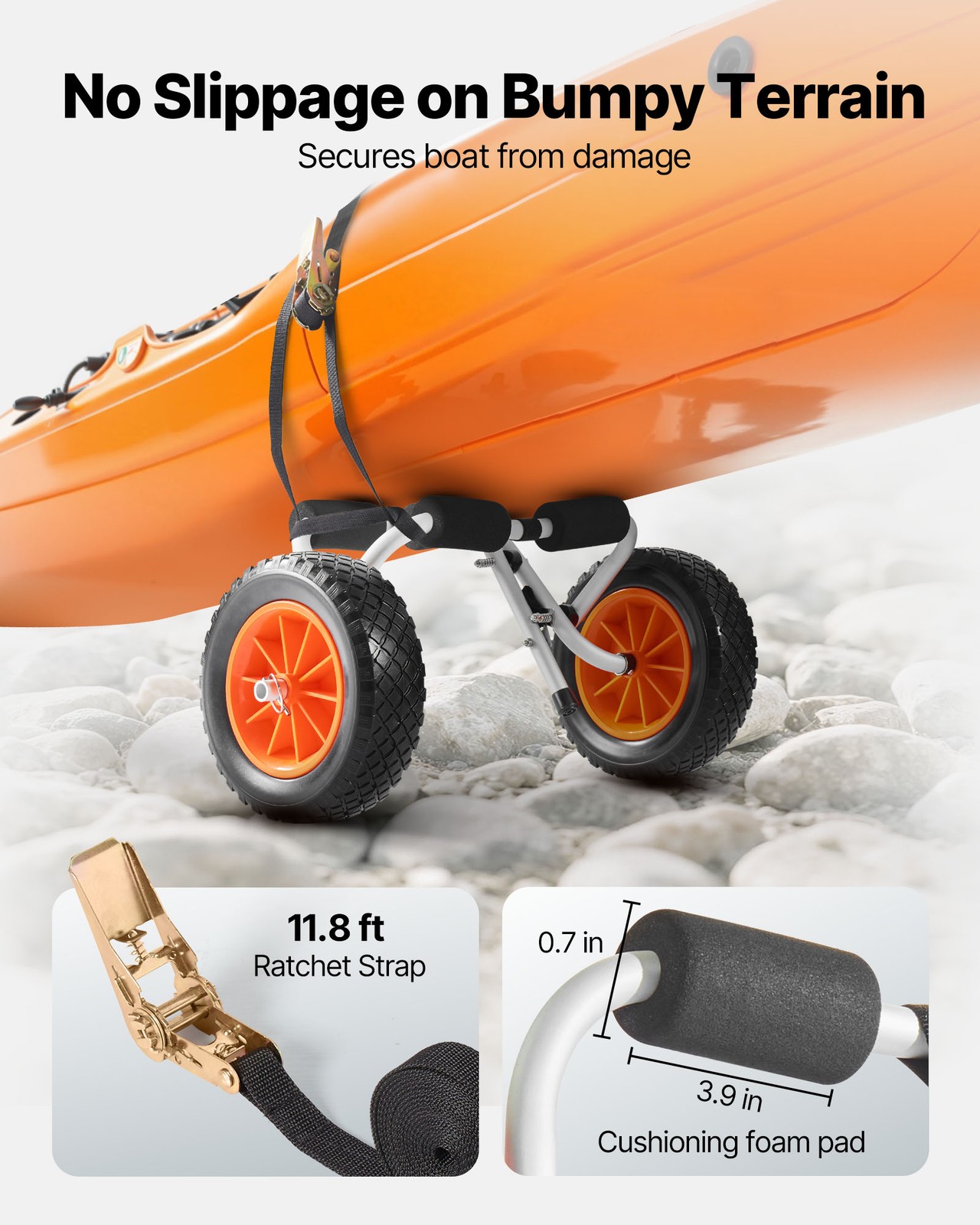 VEVOR Kayak Cart 200 lbs Foldable Canoe Carrierwith 10-inch Solid Rubber Tires