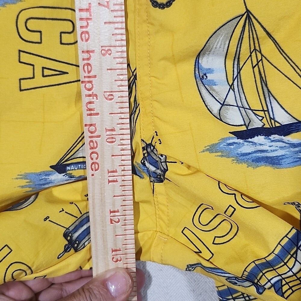 Nautica Vintage Yellow & Blue Swim Trunks with Nautical Sailing Design Men M