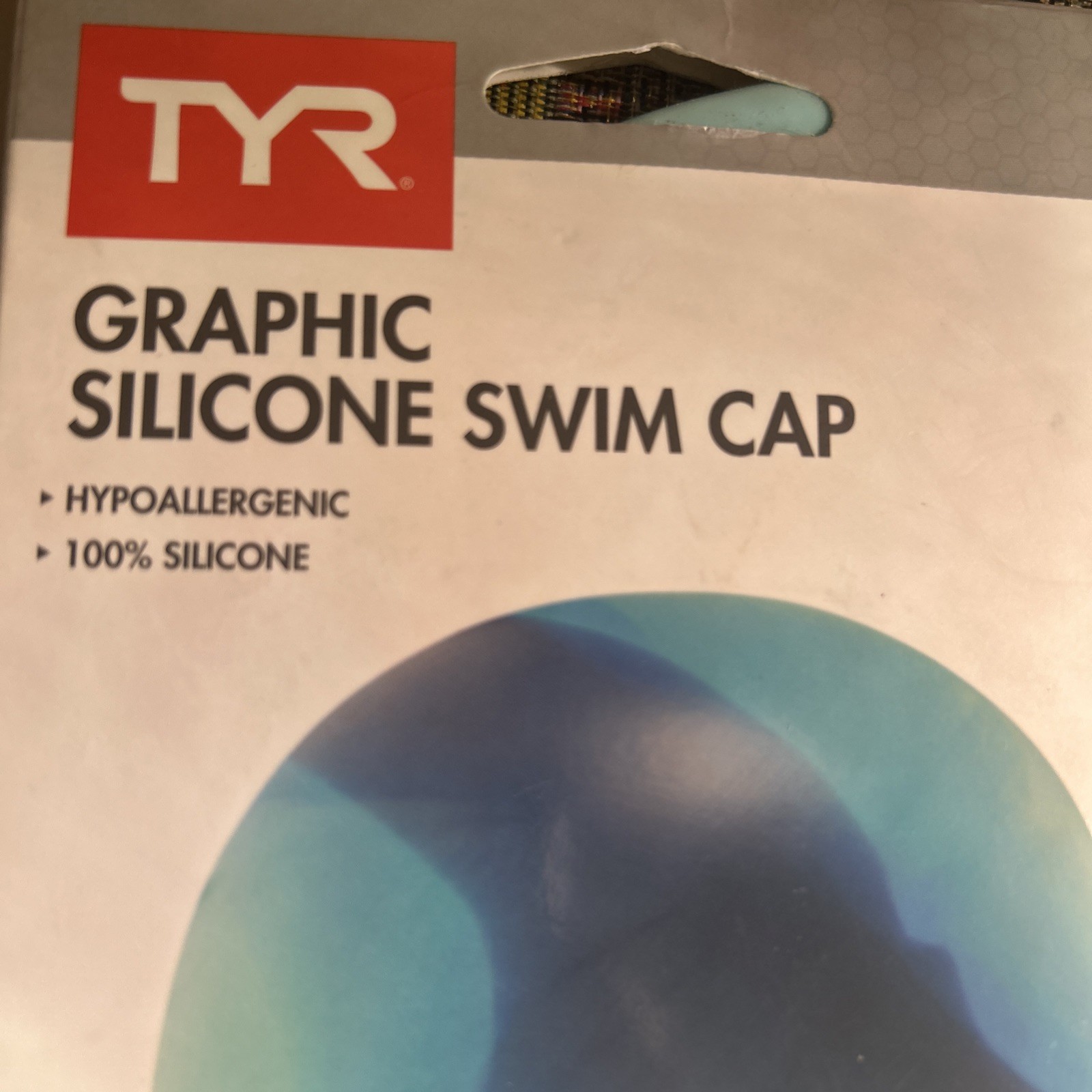 New TYR Tie Dye Graphic 100% Silicone Blue & Green Swim Swimming Cap Youth Fit