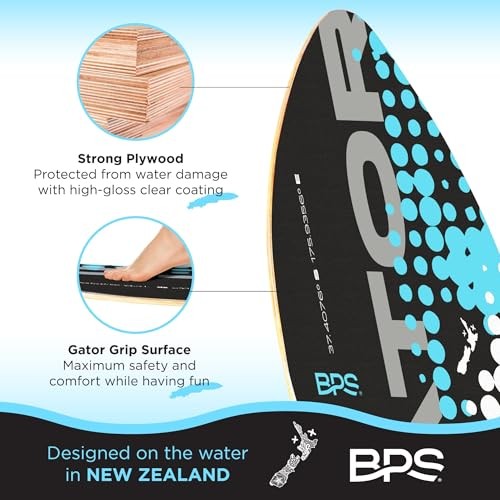 New Zealand ‘Gator’ Skimboard with Colored EVA Grip Pad and High 35 Inch Black