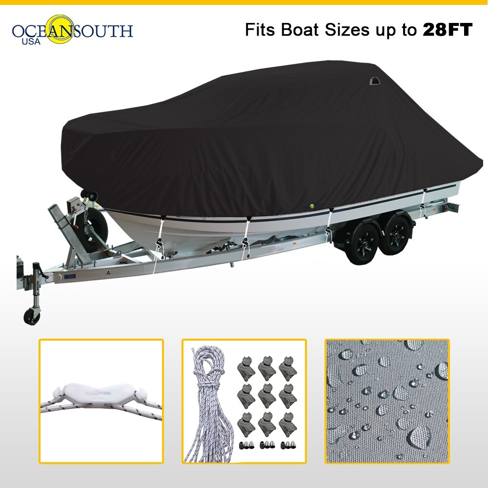 Oceansouth Pilot/Cruiser Fishing Boat Trailerable Storage Black Cover 28 FT