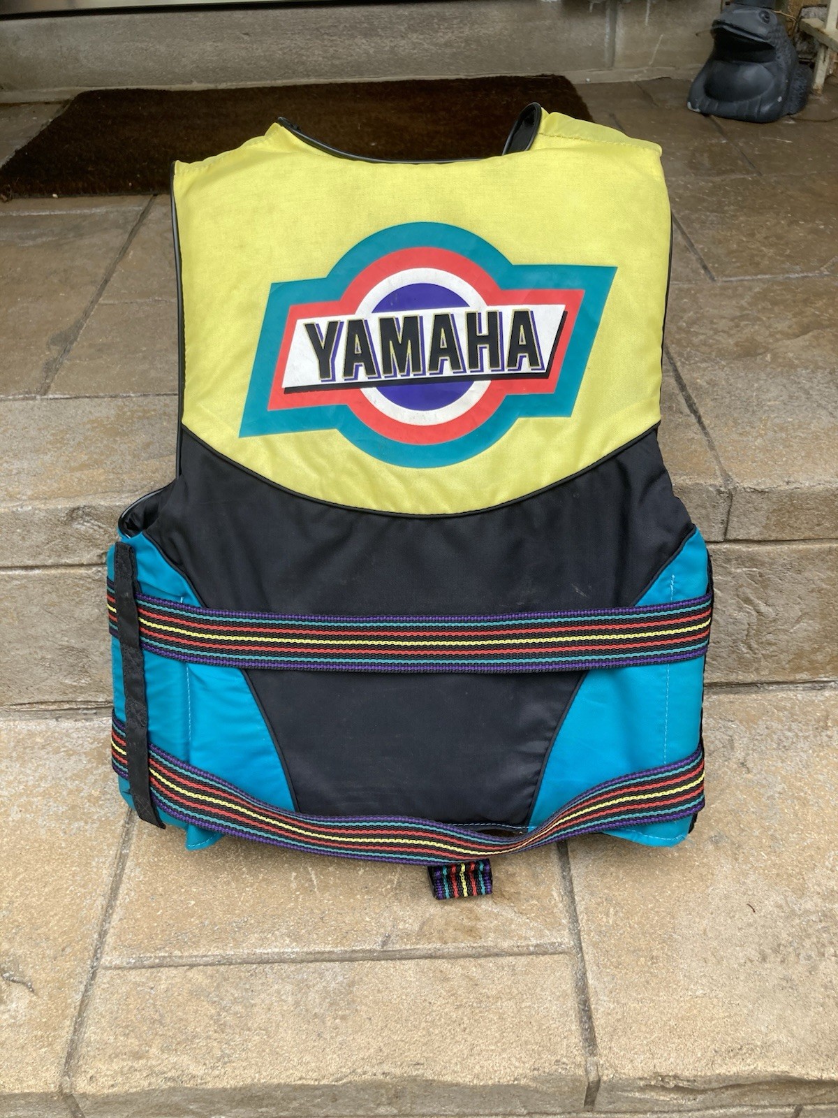 Vintage Yamaha Water Sports Life Jacket Vest 90s Yellow Teal Neon Adult X Small