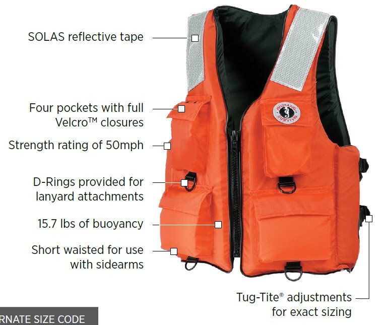 Mustang 4-Pocket Work Flotation Life Vest Jacket Orange XL USCG Type III PFD