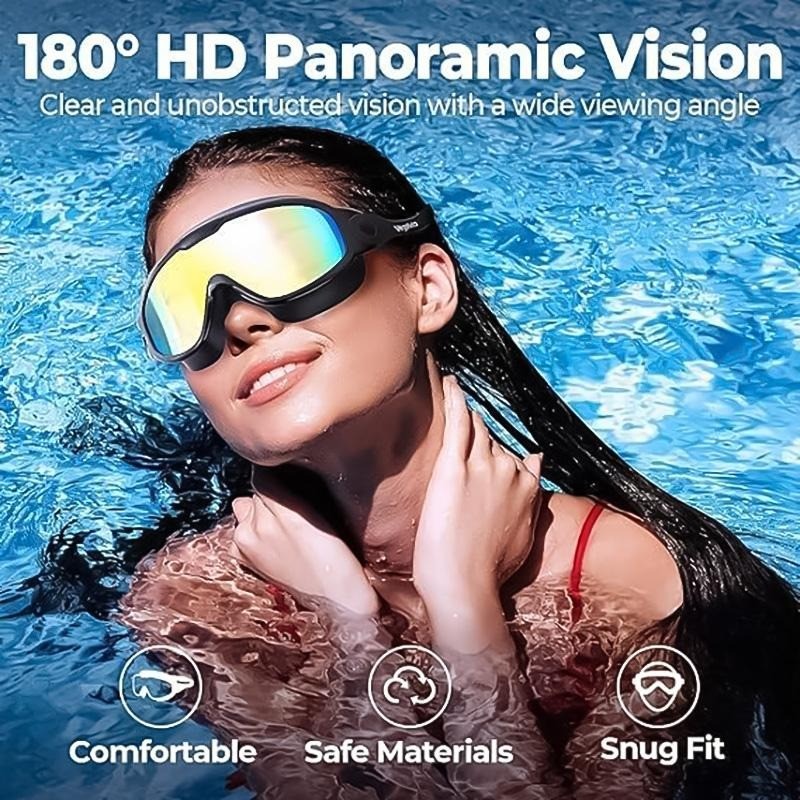 2 Pack-Adjustable-Wide-View Swim Goggles | Anti-Fog UV Lens |Earplugs & Nose Pad