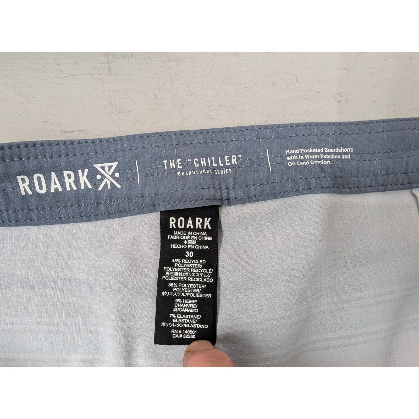 Roark The Chiller Board Shorts Size 30 Striped Blue Gray Swim Trunks Hemp Blend